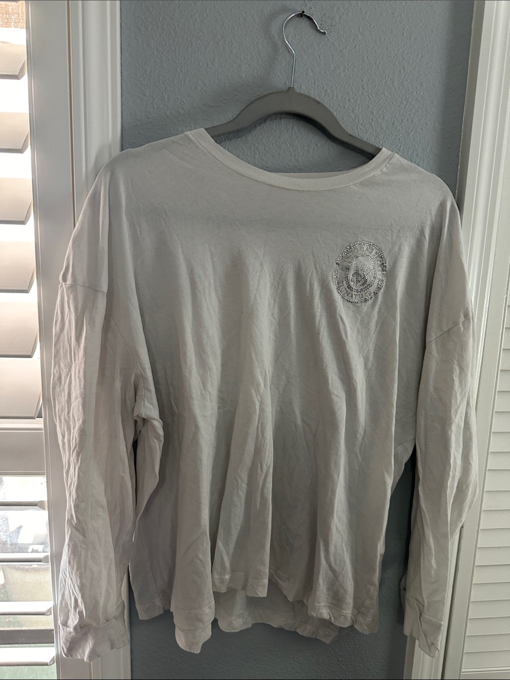 Victoria's Secret Cream Rhinestone Logo Long Sleeve Tee